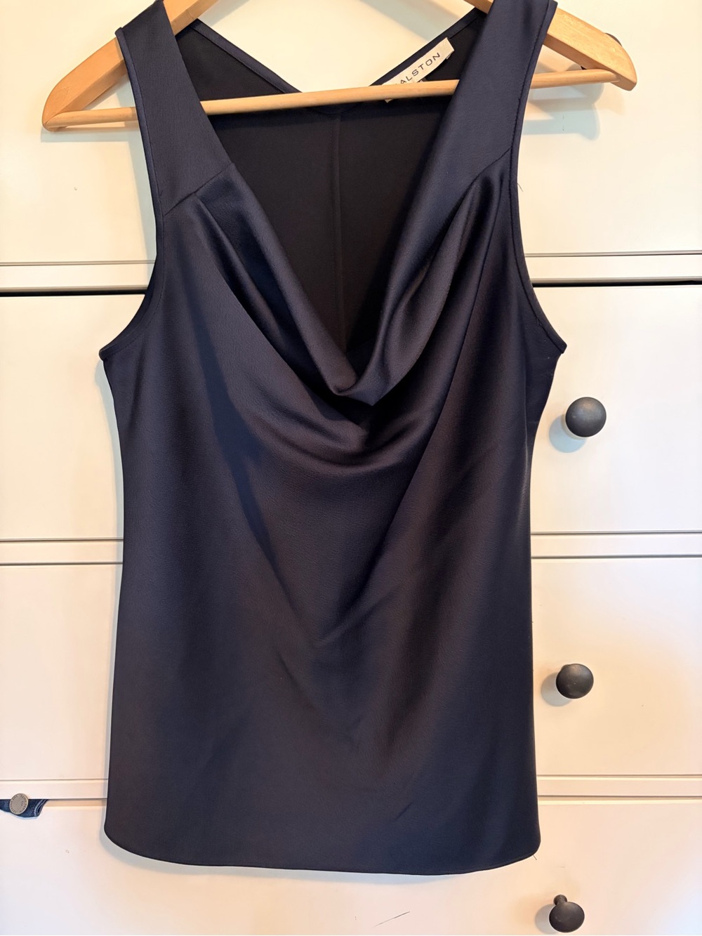 Halston Heritage Navy Strapless Cowl Top Dress